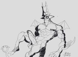 anthro balls bara boner erection genericboxhead heartless invisible_(kingdom_hearts) kingdom_hearts male male_only monochrome muscles muscular nude orcus_(heartless) penis solo solo_male