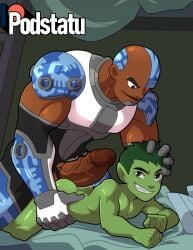 2boys beast_boy big_penis bigger_dom_smaller_sub bulge clothed_male_nude_male cmnm cybernetic_limbs cyborg cyborg_(dc) dark-skinned_male dark_skin dc dc_comics garfield_logan gay green_hair green_skin hot_dogging hotdogging hotdogging_ass imminent_anal imminent_penetration imminent_sex male male_only podstatu sex size_difference teen_titans yaoi