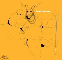 anthro balls bara boner elias_ainsworth erection genericboxhead male male_only monochrome muscles muscular nude penis sitting skull skull_head solo solo_male the_ancient_magus_bride