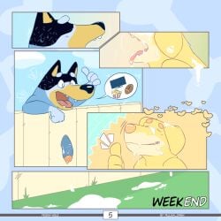 2025 anthro artist_name australian_cattle_dog bandit_heeler big_penis bird_dog black_body black_ears black_fur black_nose black_tail blissful blue_body blue_fur blue_tail bluey_(series) bodily_fluids canid canine canis cattledog clenched_teeth cloud colored comic comic_panel cum cum_drip cum_in_mouth cum_inside cum_on_face digital_drawing_(artwork) digital_media_(artwork) domestic_dog dripping duo english_text erection fence fingers flaccid front_view fur gasp genital_fluids genitals gesture glory_hole grass hand_gesture happy heart_symbol herding_dog hi_res huge_cock humanoid_genitalia humanoid_penis hunting_dog labrador male male/male mammal multicolored_body multicolored_fur nipples nude obese obese_anthro open_mouth outside overweight overweight_anthro pastoral_dog pat_(bluey) penis plant retriever simple_background smile speech_bubble sweat tail teeth teeth_showing text thumbs_up tongue two_tone_tail yellow_body yellow_ears yellow_fur