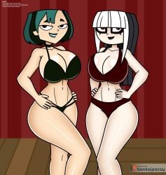 bankaipacay bikini breasts crimson_(tdi) curvy dyed_hair goth gwen_(tdi) makeup pale_skin smile teletoon total_drama_island