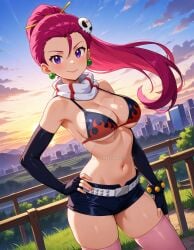 2025 4kids_entertainment ai_generated anime belly crunchyroll deviantart elryusam green_earrings jessie_(pokemon) meta netflix nintendo not_porn pink_hair pokemon purple_eyes team_rocket tengen_toppa_gurren_lagann tummy yoko_littner yoko_littner_(cosplay)