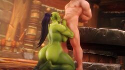 1boy 1girls 3d 3d_animation animated arms_tied arms_tied_behind_back ass back_view big_ass blizzard_entertainment blowjob earrings fellatio female green_body green_skin human human_male long_hair male noname55 on_knees oral oral_penetration oral_sex orc orc_(warcraft) orc_female penis penis_in_mouth ponytail restrained rope rope_bondage sound sound_effects standing straight tagme unseen_male_face video warcraft world_of_warcraft