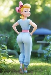 3d ai_generated ass blonde_hair blue_eyes bo_peep clothed dat_ass disney from_behind looking_at_viewer looking_back pixar rear_view smile solo standing toy_story toy_story_4
