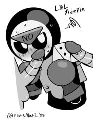 blowjob brawl_stars gay larry_(brawl_stars) lawrie_(brawl_stars) meeple_(brawl_stars) monochrome nmrsmari robot robot_boy robot_penis yaoi
