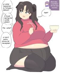 belly_overhang big_belly big_breasts breasts duharu fat fate/stay_night fate_(series) napolitane plump tohsaka_rin