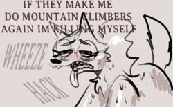 1girls anthro anthro_only blush dialogue english_text exhausted female furry furry_only fursona punkitt punkitt_(fursona) sweat sweating text tongue tongue_out trans_woman trans_woman_(lore) werewolf werewolf_girl wheezing wolf_ears wolf_girl wolf_tail wolfgirl wolfgirl9million