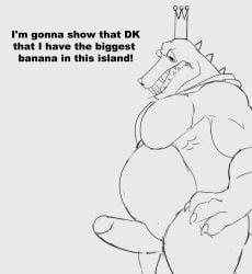 anthro balls bara boner donkey_kong_(series) erection genericboxhead k_rool male male_only monochrome muscles muscular nintendo nude penis scalie solo solo_male