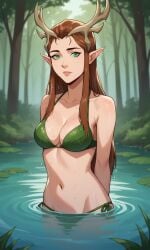 1girls ai_generated antlers ass bigmic145 bikini breasts brown_hair critical_role critical_role:_vox_machina curvy elf elf_ears female female_only freckles green_eyes keyleth leaf_bikini leaf_clothing long_hair pointy_ear the_legend_of_vox_machina