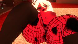 1girl 1girls big_breasts breasts female female_only fishnets humanoid_female imp laying_down looking_at_viewer nipples not_furry solo_female vrchat vrchat_avatar vrchat_model white_hair