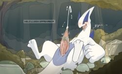 3_toes absurd_res animal_genitalia big_penis blue_body blush bodily_fluids broken_condom cometdragonite condom condom_balloon cum cumshot detailed_background digital_media_(artwork) ejaculation english_text erection excessive_cum excessive_genital_fluids feet feral filled_condom forest generation_2_pokemon genital_fluids genital_slit genitals hands-free hi_res legendary_pokemon lugia male nintendo open_mouth outside penis plant pokemon pokemon_(species) reclining saliva sexual_barrier_device solo tapering_penis text toes tongue tongue_out tree white_body