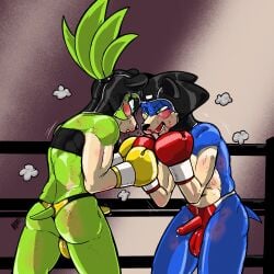 2025 afrosoricid anthro ass ballboxing black_eye_(injury) blood bodily_fluids boxing boxing_gloves bruised catfight clothing cock_sheath digital_media_(artwork) duo erection erection_under_clothing eulipotyphlan fellowthewulf female fight fighting_ring futanari genital_fluids genital_outline genitals gynomorph gynomorph/male handwear headgear hedgehog hi_res idw_publishing intersex intersex/male leather leather_clothing leather_headgear male male/female mammal penis_clothing precum sega sonic_(series) sonic_the_hedgehog sonic_the_hedgehog_(comics) sonic_the_hedgehog_(idw) sonic_the_hedgehog_(series) sport surge_the_tenrec tenrec thong topwear tube_top underwear_down