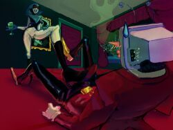 deltarune deltarune_chapter_2 deltarune_chapter_3 female female/ambiguous femdom foot_on_crotch gouledepluie heels high_heels high_quality high_resolution highres male male/female malesub queen_(deltarune) straight suit suit_and_tie tenna_(deltarune) tv tv_head