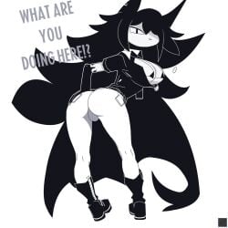 !? 1_eye 1girls big_ass big_breasts black_hair breasts breasts_out embarrassed embarrassed_female female female_only fundamental_paper_education horns humanoid long_hair looking_at_viewer mantis4501_(artist) miss_circle_(fundamental_paper_education) paper perfect_body solo sweat tagme_(artist)