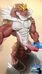 abs anthro anthro_only balls big_penis bodily_fluids cum cum_on_ground cumshot digitigrade ejaculation erection fossil_pokemon generation_6_pokemon genital_fluids genitals hi_res looking_at_viewer male muscular muscular_male nintendo nude pecs penetrable_sex_toy penis pokemon pokemon_(species) selfie sex_toy solo todex tyrantrum