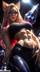 abs ahri ai_generated fitness k/da_ahri k/da_series large_breasts league_of_legends leggings muscles muscular navel riot_games seductive sky4maleja sports_bra thick_thighs toned_body toned_stomach