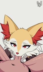 animated anthro aquakey bodily_fluids braixe braixen canid canine digital_media_(artwork) duo fellatio female fennec_fox fox fur generation_6_pokemon genitals hi_res human inner_ear_fluff looking_at_viewer male male/female mammal nintendo oral penetration penile penis pokemon pokemon_(species) sex short_playtime simple_background sucking true_fox tuft yellow_body yellow_fur
