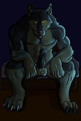 1boy 2011 anthro balls canine erection fur furry furry_only heartlessfang male male_only muscles penis solo werewolf