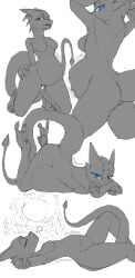 absurd_res allsonwa anthro ass belly big_belly bloated blue_eyes breasts closed_eyes digestion dragon featureless_breasts featureless_crotch female fully_inside hi_res inside_stomach kneeling looking_back lying mythological_creature mythological_scalie mythology on_back on_front pose rear_view relaxing rumbling_stomach scalie simple_background solo unseen_prey vore white_background