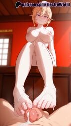 1boy 1girls 2025 ai_generated artist_name blush breasts breasts breasts bust chest cock cum cum_on_body dick ejaculation electroworld exposed_nipples feet feet_fetish female foot_fetish foot_focus foot_play footjob hi_res high_quality high_resolution highres nakiri_erina nipples nipples_outside patreon patreon_username penis pointy_ears purple_eyes shokugeki_no_souma stable_diffusion straight toejob watermark