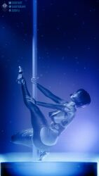 3d 3d_(artwork) big_breasts blender blender_(software) blue_body blue_eyes blue_hair bob_cut breasts cortana dancing duskyart feet halo_(game) halo_(series) halo_4 leg_up pole pole_dancing stripper stripper_pole tagme video_game_character video_games