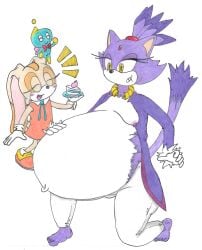 2girls adidas950 belly_burst belly_bursting belly_stuffing blaze_the_cat blush cake cake_sitting cake_slice cheese_the_chao colored_sketch confident confident_smile cream_the_rabbit feedee feeder feederism female female_focus force_fed force_feed force_feeding happy_girl holding_belly kneeing neckwear neckwear_removed round_belly sega small_boobs small_breasts small_tits sonic_(series) sonic_rush sonic_the_hedgehog_(series) stuffing weight_gain wg