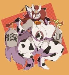 big_breasts breasts cleavage cow_print female furry huge_breasts pokebraix tagme thick_thighs wide_hips