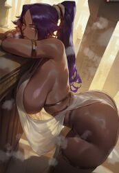 1girls ai_generated ass bleach breasts dark-skinned_female dark_skin dat_ass female huge_ass huge_breasts shexyo shihouin_yoruichi sweat sweaty_body thick_thighs