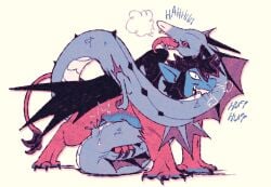 2025 ambiguous_gender bite black_wings blue_body bodily_fluids breath cum dragon duo emanata feral fin genital_fluids multicolored_body mythological_creature mythological_scalie mythology pink_body pink_eyes quadruped scales scalie sea_serpent serpentine sex simple_background tan_background taylor_titmouse tongue tongue_out two_tone_body wings wrapped_around
