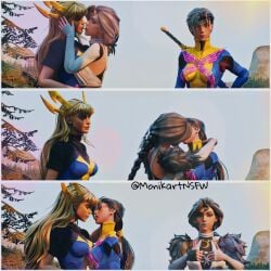 couple couple_(romantic) hellfire_gala kissing lesbian luna_snow luna_snow_(marvel_rivals) luna_snow_(shining_star) magik_(illyana_rasputin) magik_(marvel_rivals) magik_(retro_x-uniform) making_out marvel marvel_rivals meme monikart polyamory psylocke psylocke_(marvel_rivals) psylocke_(retro_x-uniform) threesome trio triple_kiss yuri