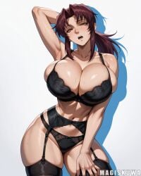 1girls ai_generated arm_behind_head arm_up armpits arms_up bangs bare_shoulders black_bra black_clothes black_garter_belt black_lagoon black_legwear black_panties black_thighhighs black_underwear blush bra breasts brown_eyes brown_hair clavicle cleavage clothing collarbone curvaceous curvaceous_female curvaceous_figure curvy curvy_figure female female female_focus female_only garter_belt garter_straps huge_breasts inviting inviting_to_sex lace lace_trim large_breasts legwear lingerie long_hair looking_at_viewer magiskuwa navel open_mouth panties pantsu parted_lips ponytail presenting presenting_ass presenting_breasts presenting_hindquarters presenting_pussy presenting_self revy revy_(black_lagoon) seductive seductive_look seductive_smile sidelocks skindentation solo standing sweat thick_thighs thighhighs thighs underwear underwear_only voluptuous voluptuous_female