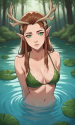 1girls ai_generated antlers ass bigmic145 bikini breasts brown_hair critical_role critical_role:_vox_machina curvy elf elf_ears female female_only freckles green_eyes keyleth leaf_bikini leaf_clothing long_hair pointy_ear the_legend_of_vox_machina