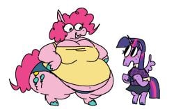 2girls anthro anthro_only bbw big_breasts blush breasts chubby chubby_female cleavage exposed_stomach female furry furry_only hooves horse_ears horse_girl horse_tail my_little_pony my_little_pony_friendship_is_magic pink_hair pinkie_pie_(mlp) punkitt purple_hair sweat sweating twilight_sparkle_(mlp) wings wolfgirl9million