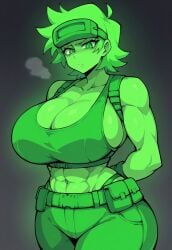 1girls ai_generated awaria belt big_breasts breasts civitai cleavage female ghost ghost_girl glowing green_eyes green_hair green_skin huge_breasts midriff nikita_naprava short_hair sideboob solo tank_top thick_thighs toned wide_hips