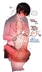 1boy 1girls backboob black_hair blowjob faust_(limbus_company) korean_text limbus_company misang_ project_moon tagme translation_request white_hair yi_sang_(limbus_company)