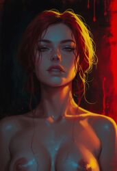 ai_generated breasts cd_projekt_red completely_nude d1kor female light-skinned_female looking_at_viewer mascara nipples nude red_hair solo solo_female the_witcher_(series) the_witcher_3:_wild_hunt triss_merigold wet_body