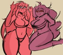 2girls badeline big_breasts bikini bikini_bottom bikini_top bra breasts celeste_(game) color_coded large_breasts looking_down madeline_(celeste) panties thick_ass thick_thighs trans_woman transfem withinthevalley