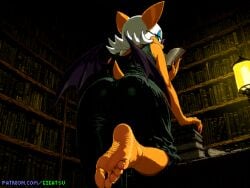 ai_generated barefoot book bookshelf feet foot_fetish foot_focus from_behind furry gigatsu glasses rouge_the_bat sole_female soles sonic_(series) tail toes wings
