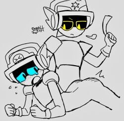 brawl_stars larry_(brawl_stars) lawrie_(brawl_stars) male_only monochrome nmrsmari robot robot_boy twins