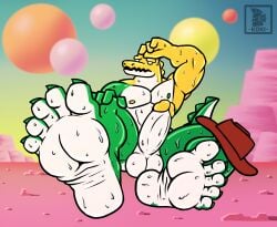 alligator balls bara cowboy_hat feet foot_fetish gay glitch_productions gooseworx gummigoo_(the_amazing_digital_circus) humanoid_genitalia humanoid_penis koki_1 male male/male male_only muscular_male naked penis soles sweat sweating sweaty sweaty_body the_amazing_digital_circus toes