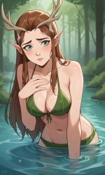 1girls ai_generated antlers ass bigmic145 bikini breasts brown_hair critical_role critical_role:_vox_machina curvy elf elf_ears female female_only freckles green_eyes keyleth leaf_bikini leaf_clothing long_hair pointy_ear the_legend_of_vox_machina