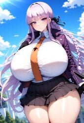 1girls ai_generated big_breasts breasts breasts_bigger_than_head curvaceous curvy_female danganronpa eyes female female_only habit_sagon hourglass_figure kirigiri_kyouko large_breasts lavender_hair light-skinned_female light_skin long_hair looking_at_viewer miniskirt purple_eyes short_skirt standing thick thick_thighs voluptuous voluptuous_female wide_hips