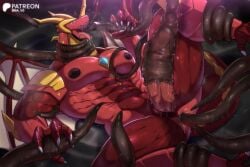 abs anal anal_sex anthro bakugan barazoku big_penis bna_v5 bodily_fluids bound drago_(bakugan) dragon erection genital_fluids genitals hi_res horn humanoid_genitalia humanoid_penis male muscular muscular_anthro muscular_male mythological_creature mythological_scalie mythology nipples nude open_mouth oral oral_penetration orgasm orgasm_face penetration penis pupils red_body scalie sega sega_fave sex simple_background slit_pupils solo tail tentacle tentacle_in_ass tentacle_in_mouth tentacle_penetration tentacle_sex