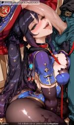 ai_generated ass black_hair blush breasts choker cuckingmama earrings erection female gloves green_eyes half-closed_eyes hat jewelry leotard licking_penis long_hair medium_breasts mona_ open_mouth pantyhose penis solo_focus star_ star_choker star_earrings star_hair_ornament star_pasties star_print straight tagme tongue tongue_out twintails witch_hat