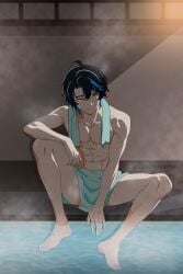 1boy abs ass asterio asterio_verse asterioverse bare_arms bare_breasts bare_legs bare_midriff bare_shoulders bare_thighs bath bathroom boxers_(clothing) boxers_briefs breasts bulge bulge_through_clothing clothing cute_male male nipples pale_skin slim slim_male solo solo_focus spread_legs twink undressing yaoi young