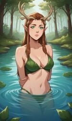 1girls ai_generated antlers ass bigmic145 bikini breasts brown_hair critical_role critical_role:_vox_machina curvy elf elf_ears female female_only freckles green_eyes keyleth leaf_bikini leaf_clothing long_hair pointy_ear the_legend_of_vox_machina
