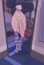big_balls big_penis femboy femboy_only huge_balls huge_cock hung_femboy hung_trap large_penis lifting_shirt long_penis male_only mirror navel noah_(peculiart) painted_nails peculiart phone pov raccoon socks tail thighhighs