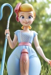 3d ai_generated blonde_hair blue_eyes bo_peep clothed disney looking_at_penis penis pixar smile toy_story toy_story_4
