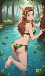 1girls ai_generated antlers ass bigmic145 bikini breasts brown_hair critical_role critical_role:_vox_machina curvy elf elf_ears female female_only freckles green_eyes keyleth leaf_bikini leaf_clothing long_hair pointy_ear the_legend_of_vox_machina