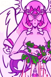 angel angel_wings blood_drip blood_splatter bonespicule breasts cookie_run cookie_run_kingdom crown demon demon_girl demon_tail demon_wings eternal_sugar_cookie female female_focus female_only halo holly_(plant) pink_body pink_hair pink_nipples pink_skin pubic_hair self_upload tear tears thin_female thin_waist